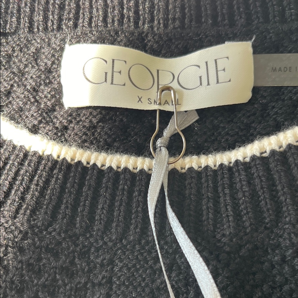 Georgie Black Crewneck Knit Sweater with White Trim - Picture 4 of 7